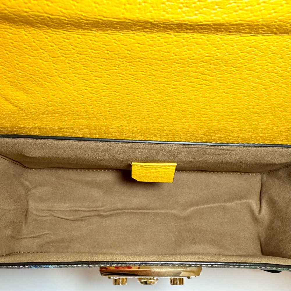 Gucci GG Supreme Monogram Logo Flora Yellow Small Padlock Bamboo Bag W Crossbody - Picture 15 of 16
